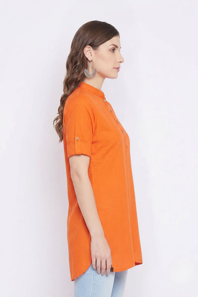 Orange Solid Coloured Short Kurti - 32"Length