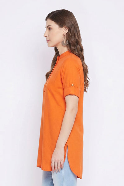 Orange Solid Coloured Short Kurti - 32"Length