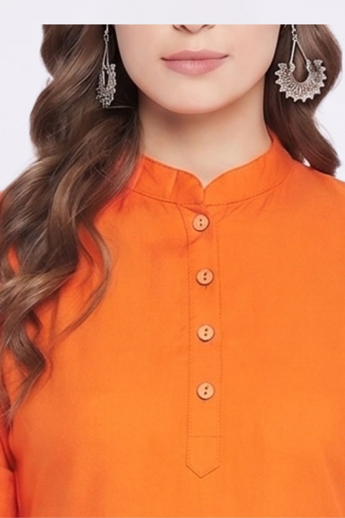 Orange Solid Coloured Short Kurti - 32"Length