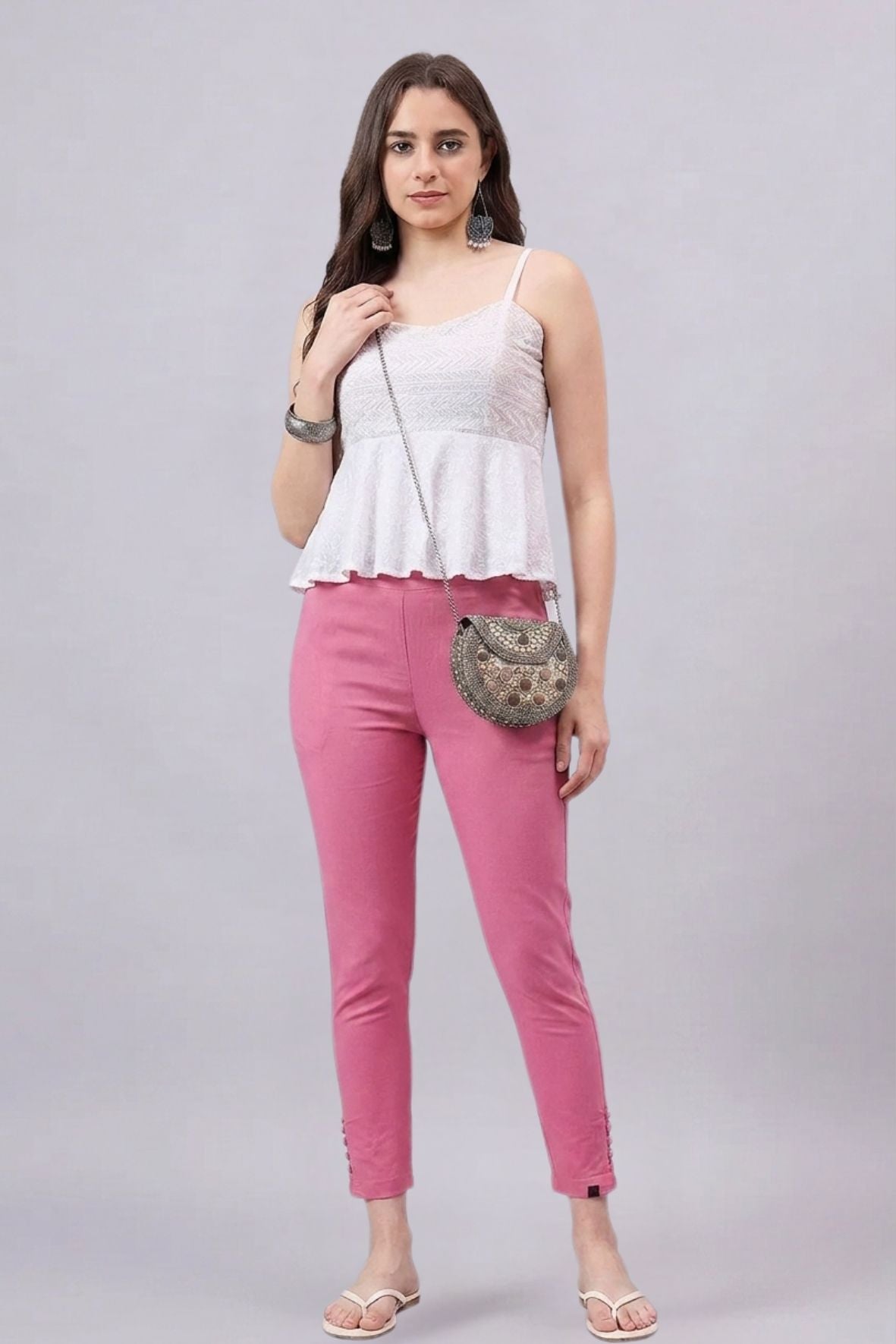 Baby Pink Regular Fit Potli Pants