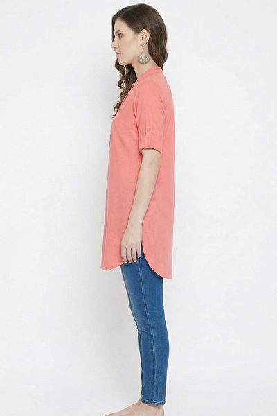 Peach Solid Coloured Short Kurti - 32" Length
