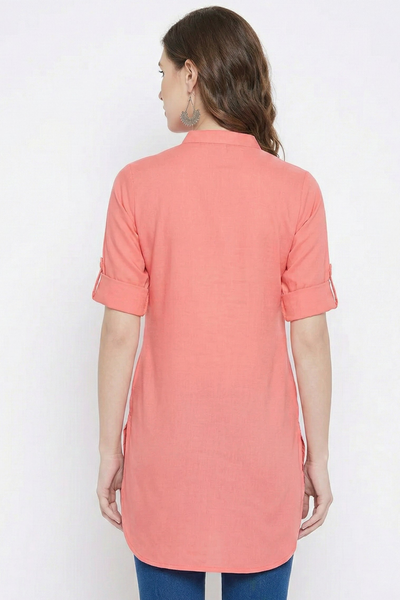 Peach Solid Coloured Short Kurti - 32" Length