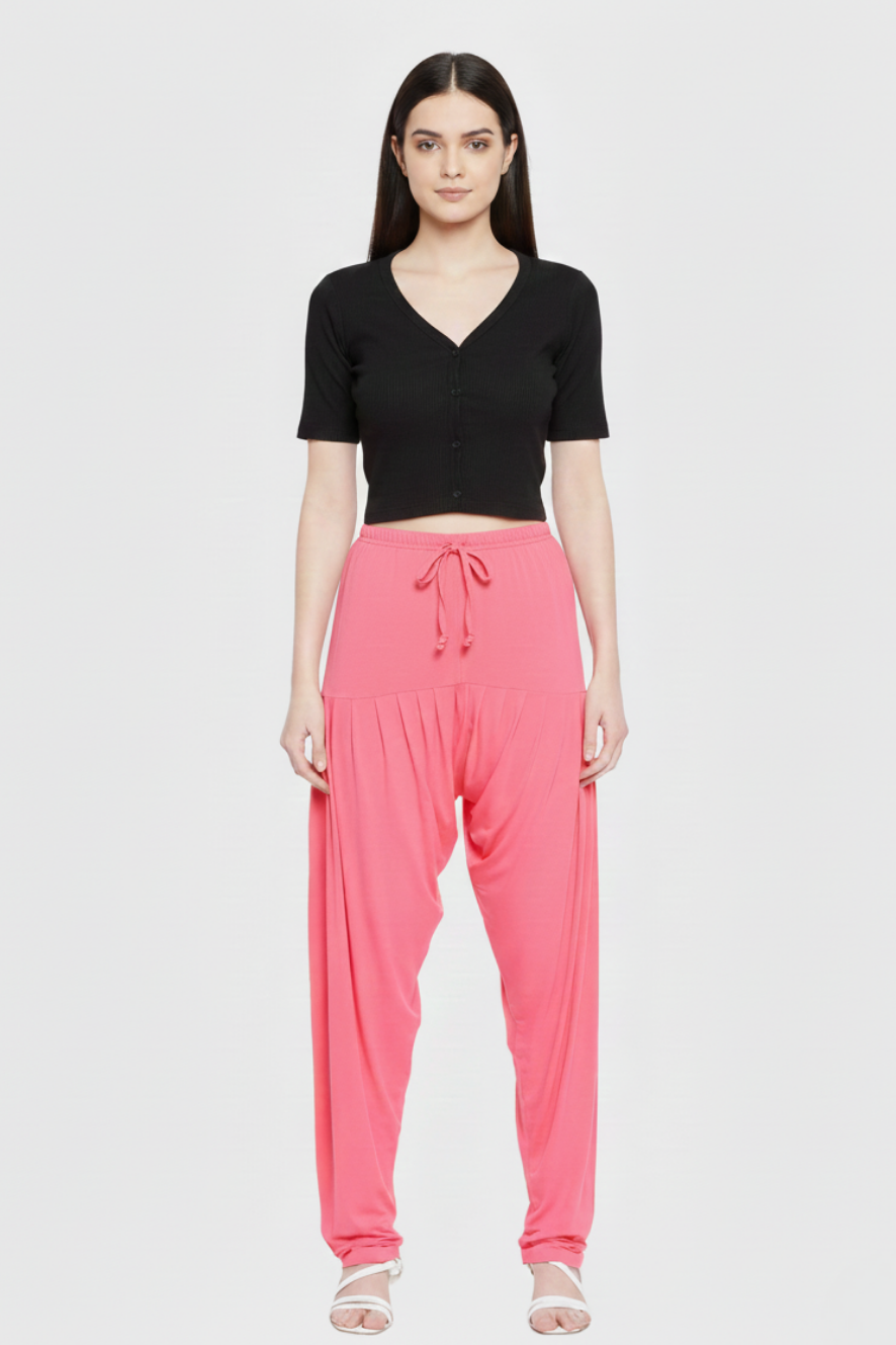 Peach Plain Viscose Patiala