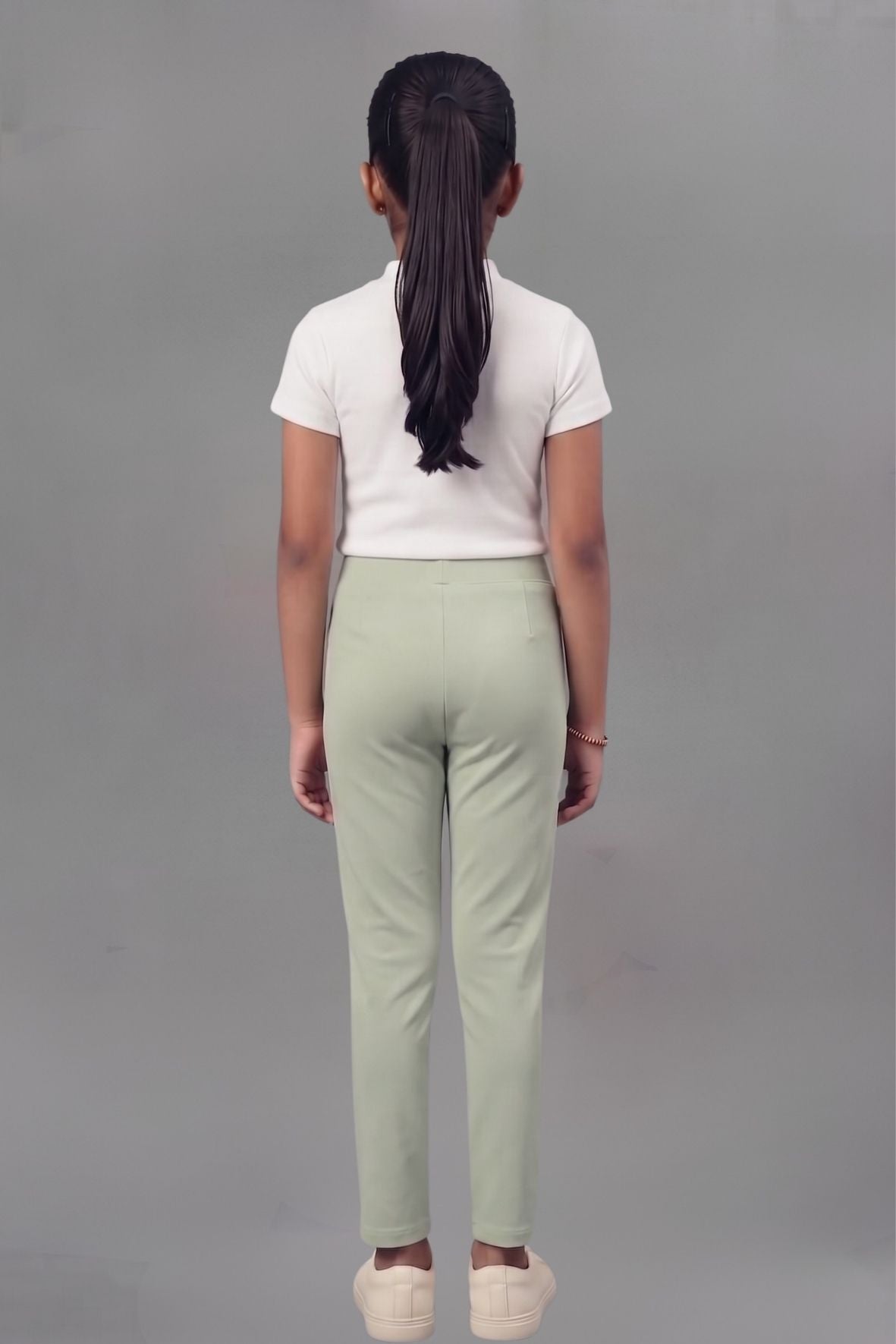 Girls Pastel Green Colour Straight Pant