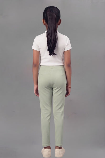 Girls Pastel Green Colour Straight Pant