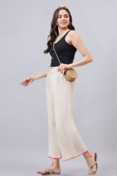 Cotton Palazzo With Black Lace Detailing