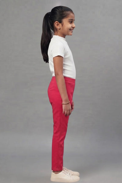 Girls Pink Colour Straight Pant