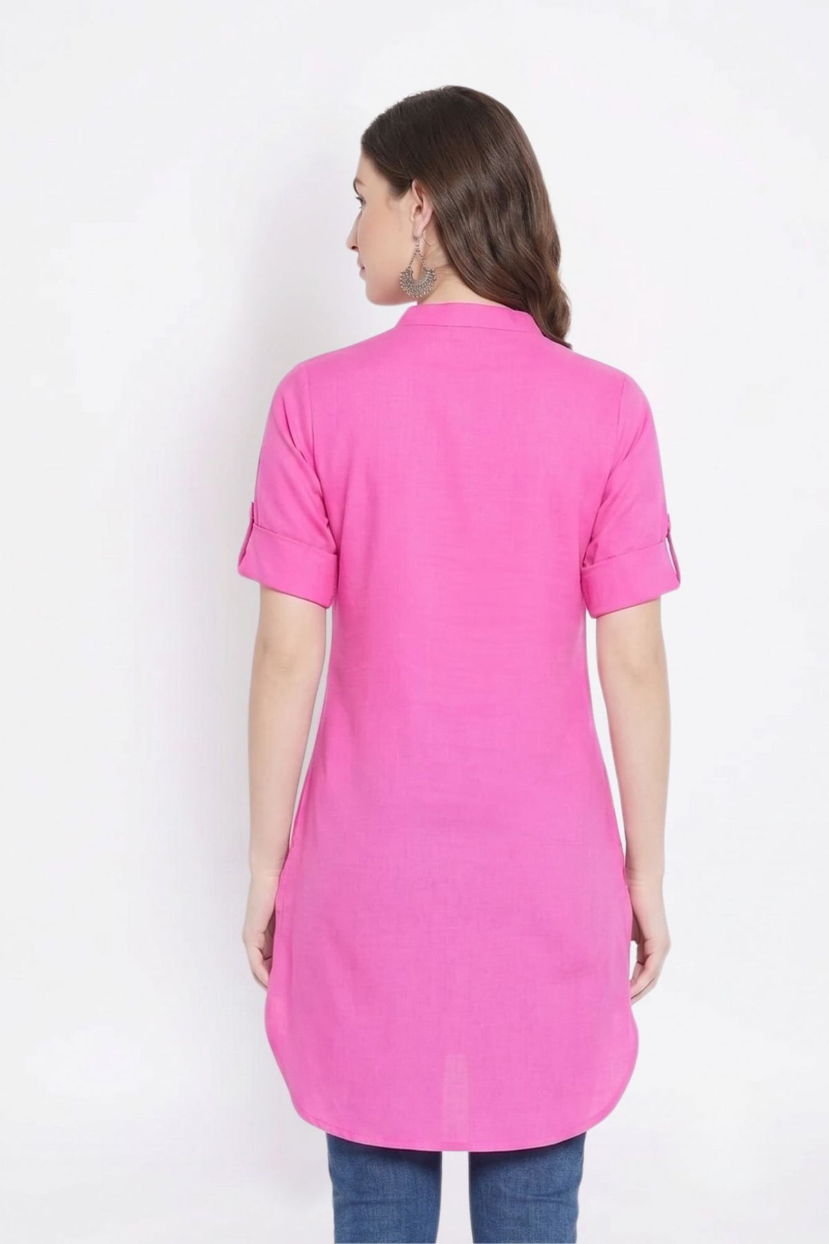 Baby Pink Solid Coloured Short Kurti - 32" Length
