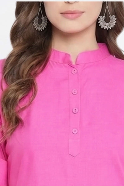 Baby Pink Solid Coloured Short Kurti - 32" Length