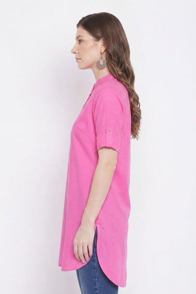 Baby Pink Solid Coloured Short Kurti - 32" Length