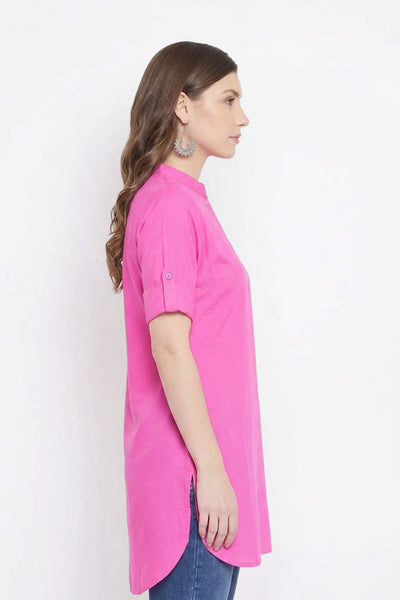 Baby Pink Solid Coloured Short Kurti - 32" Length