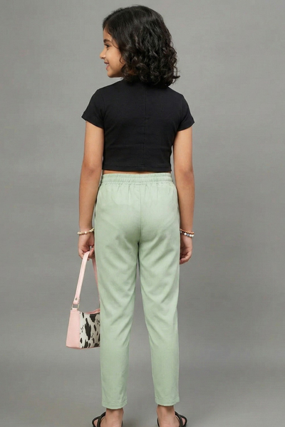 Girls Pastel Green Colour Straight Pant