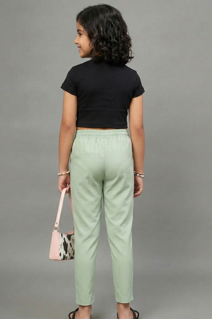 Girls Pastel Green Colour Straight Pant