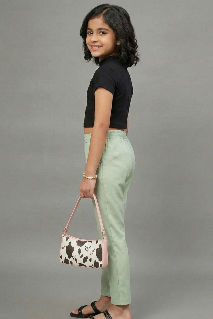 Girls Pastel Green Colour Straight Pant