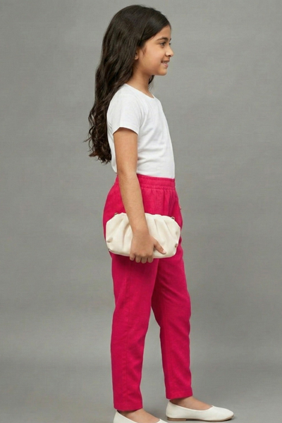 Girls Pink Colour Straight Pant