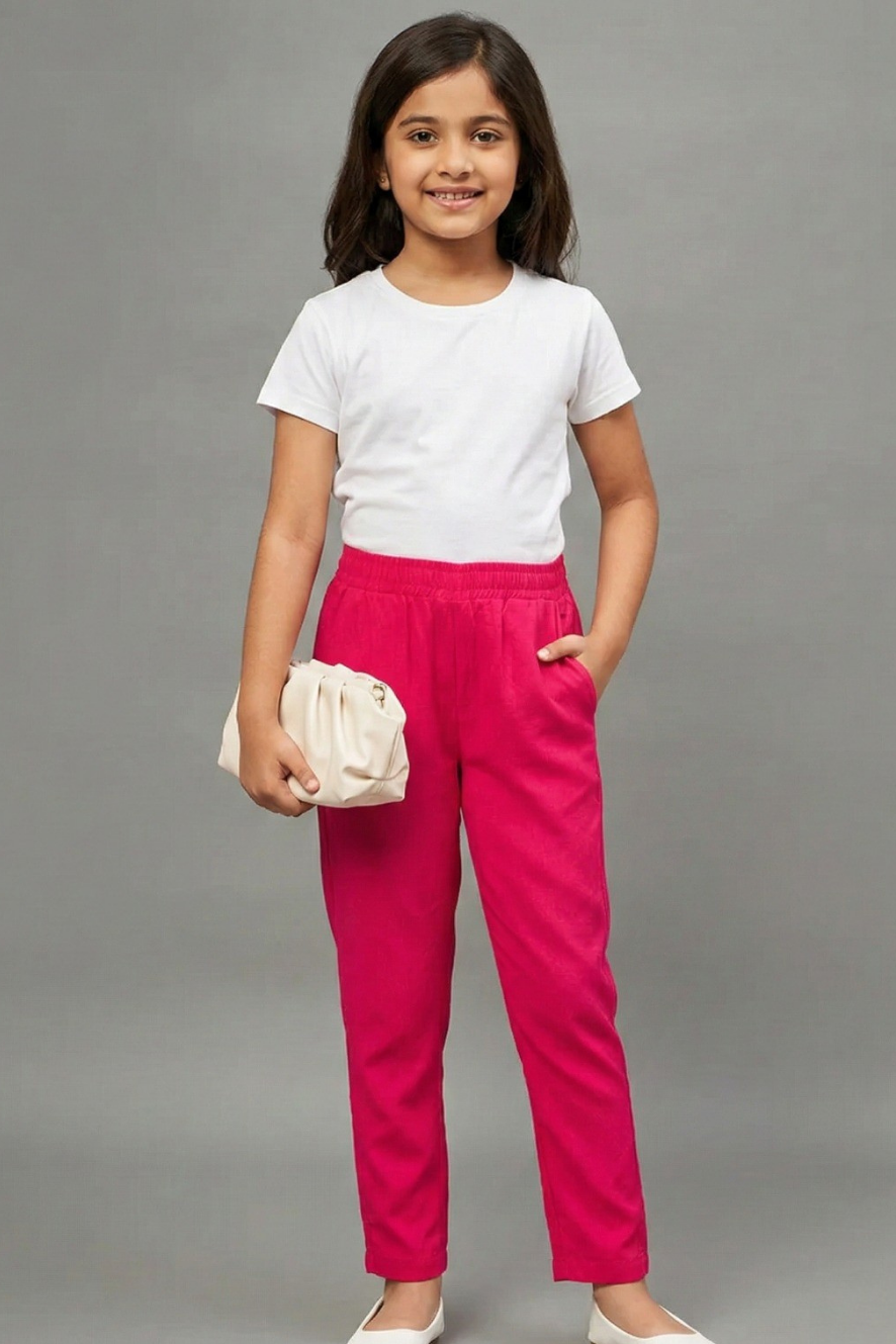 Girls Pink Colour Straight Pant