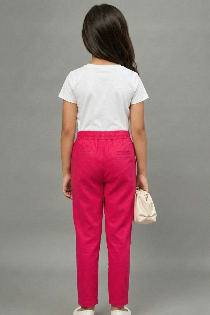 Girls Pink Colour Straight Pant