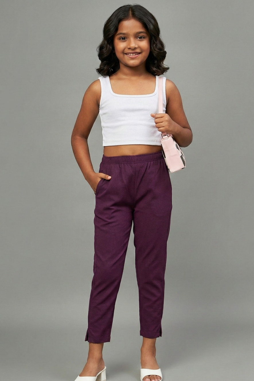 Girls Purple Colour Straight Pant