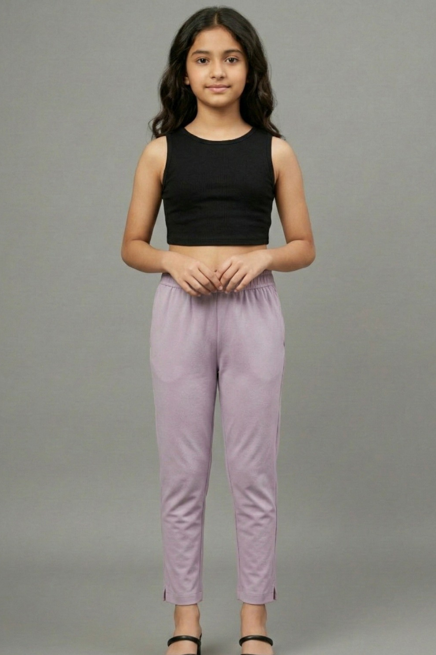 Girls Purple Pink Colour Straight Pant