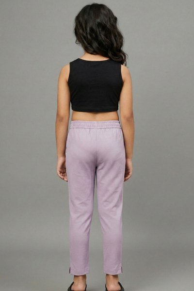 Girls Purple Pink Colour Straight Pant