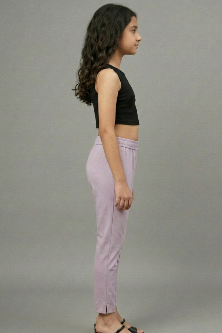Girls Purple Pink Colour Straight Pant