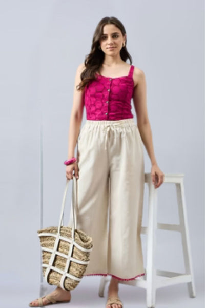 Cotton Palazzo With Dark Green Lace Detailing