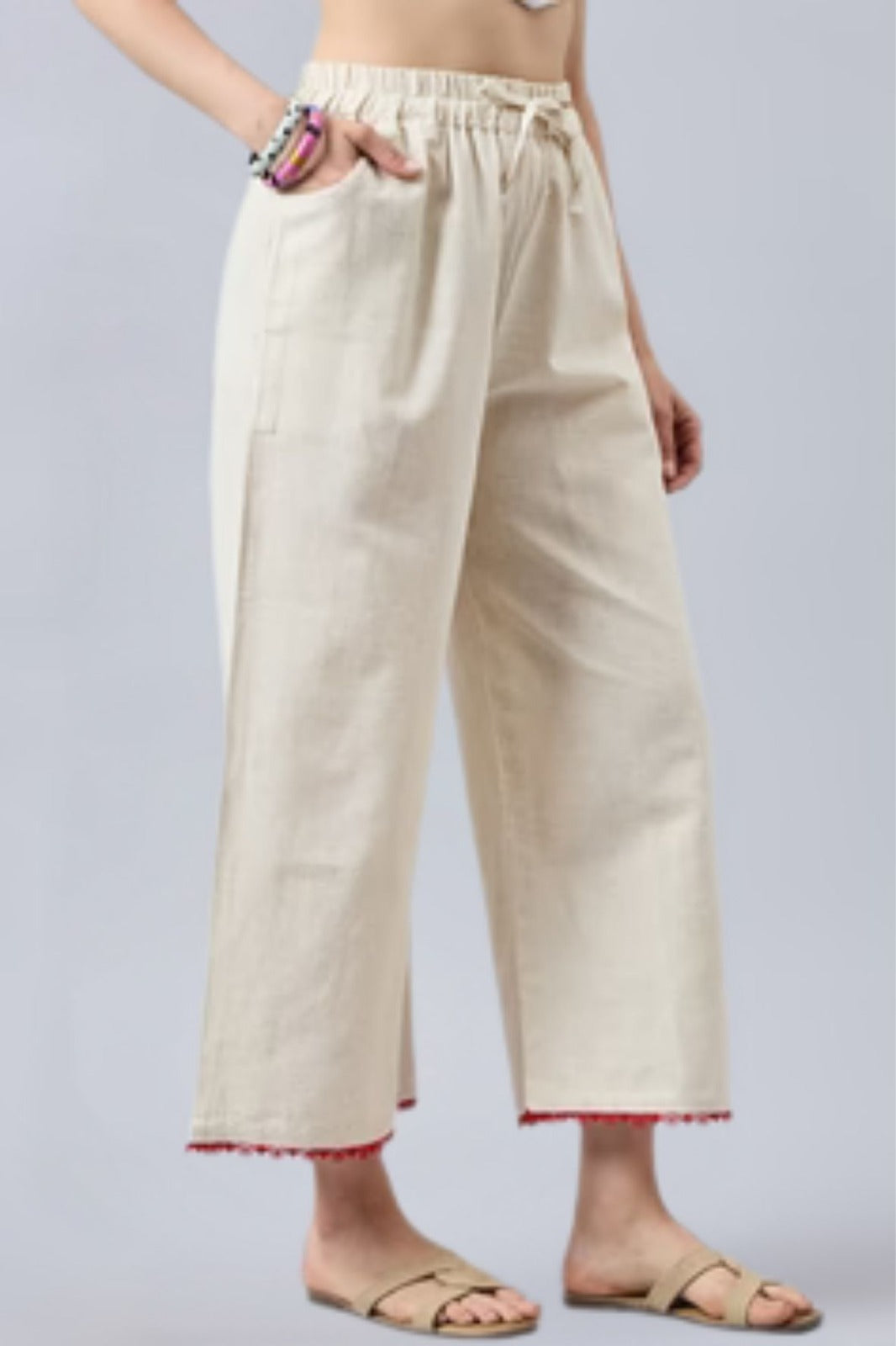 Cotton Palazzo With Black Lace Detailing
