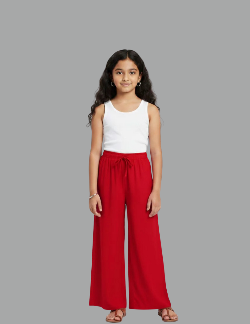 Kids Red Rayon Palazzo