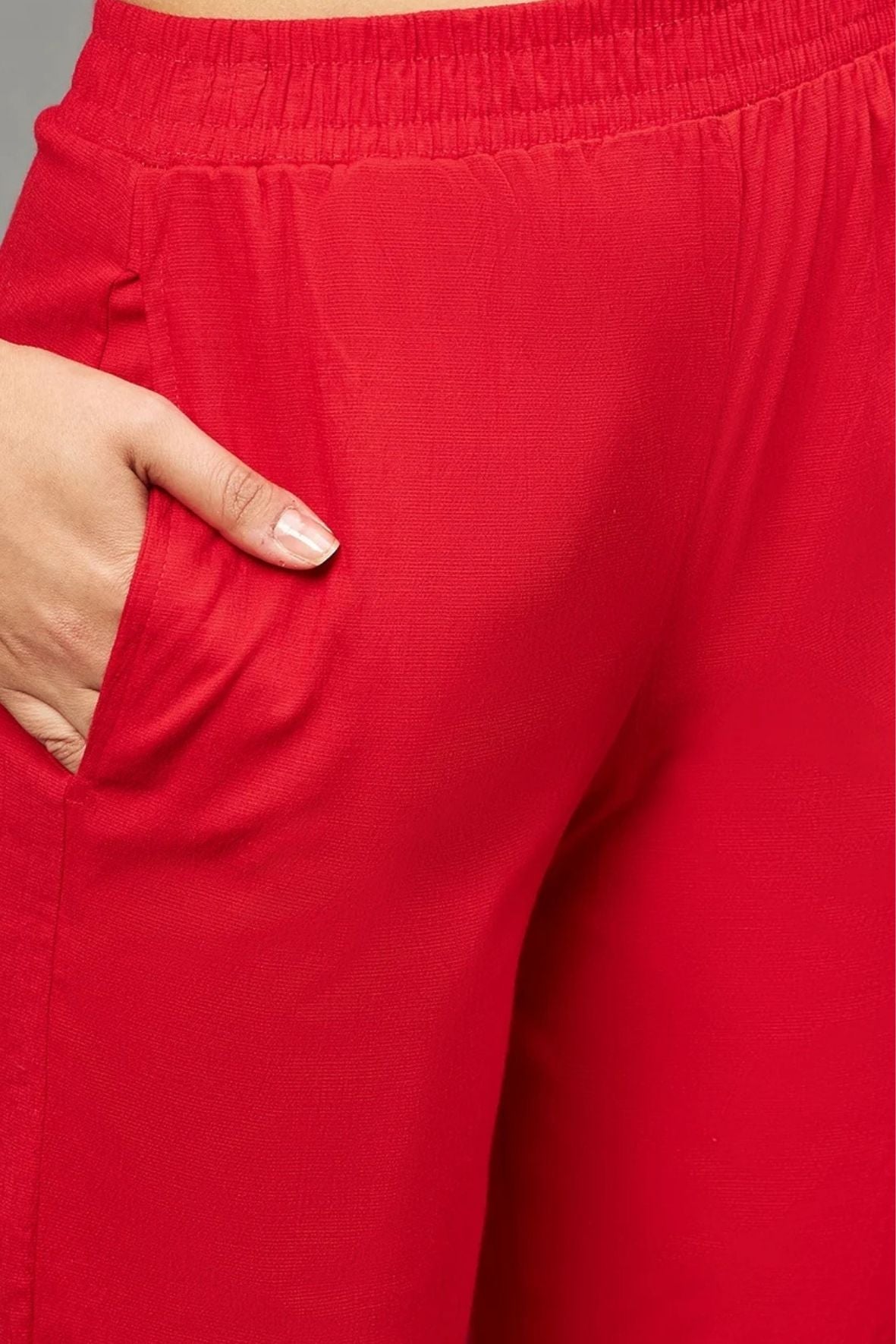 Red Colour Straight Pant