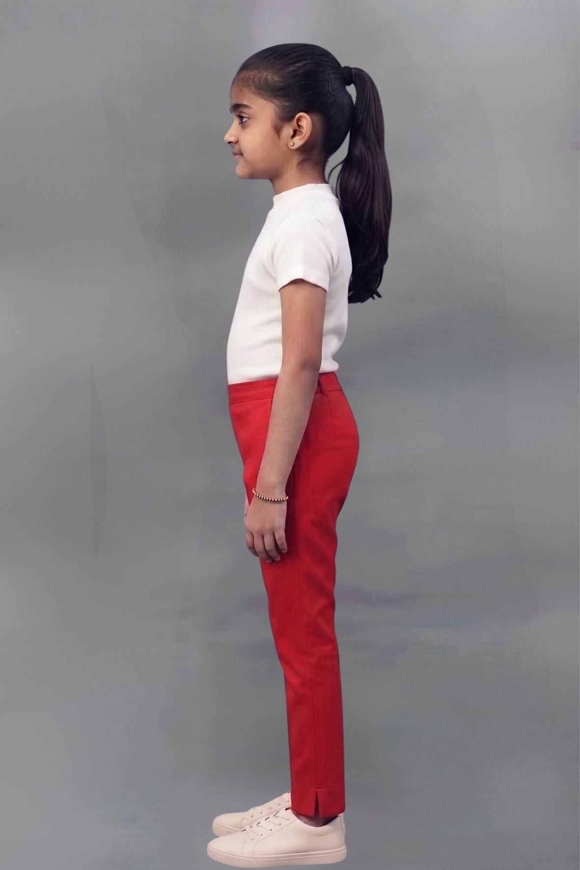 Girls Red Colour Straight Pant