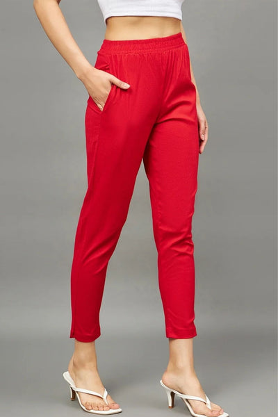 Red Colour Straight Pant