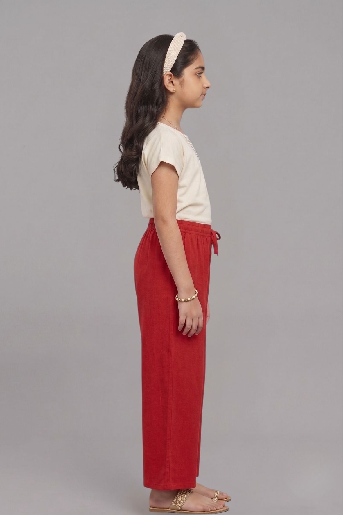 Kids Red Rayon Palazzo