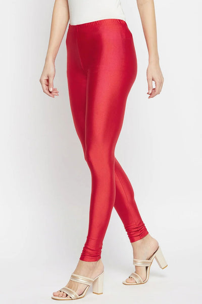 Red Metallic Leggings - Ankle Length