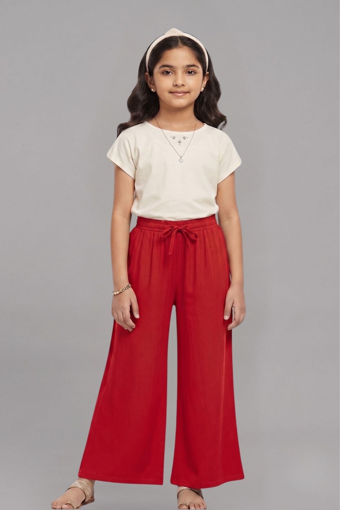 Kids Red Rayon Palazzo