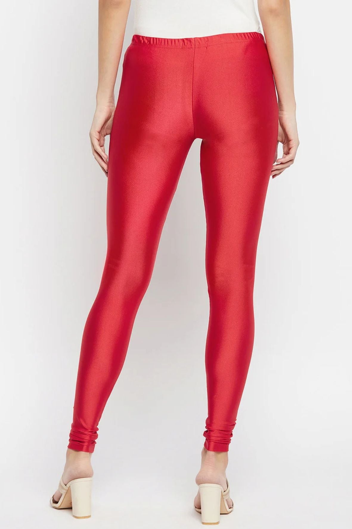 Red Metallic Leggings - Ankle Length