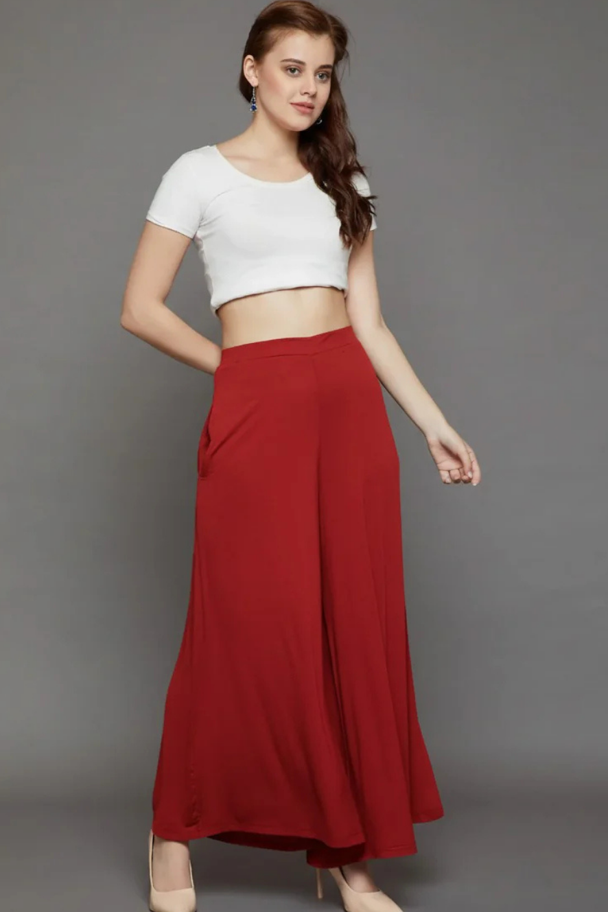 Red Plain Viscose Palazzo