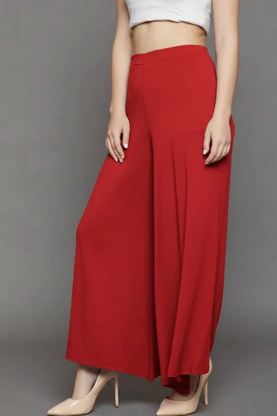 Red Plain Viscose Palazzo