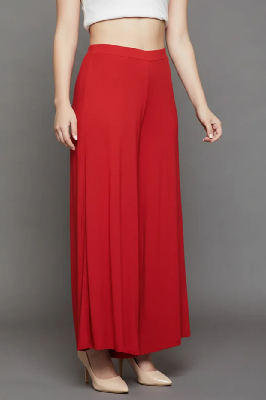 Red Plain Viscose Palazzo
