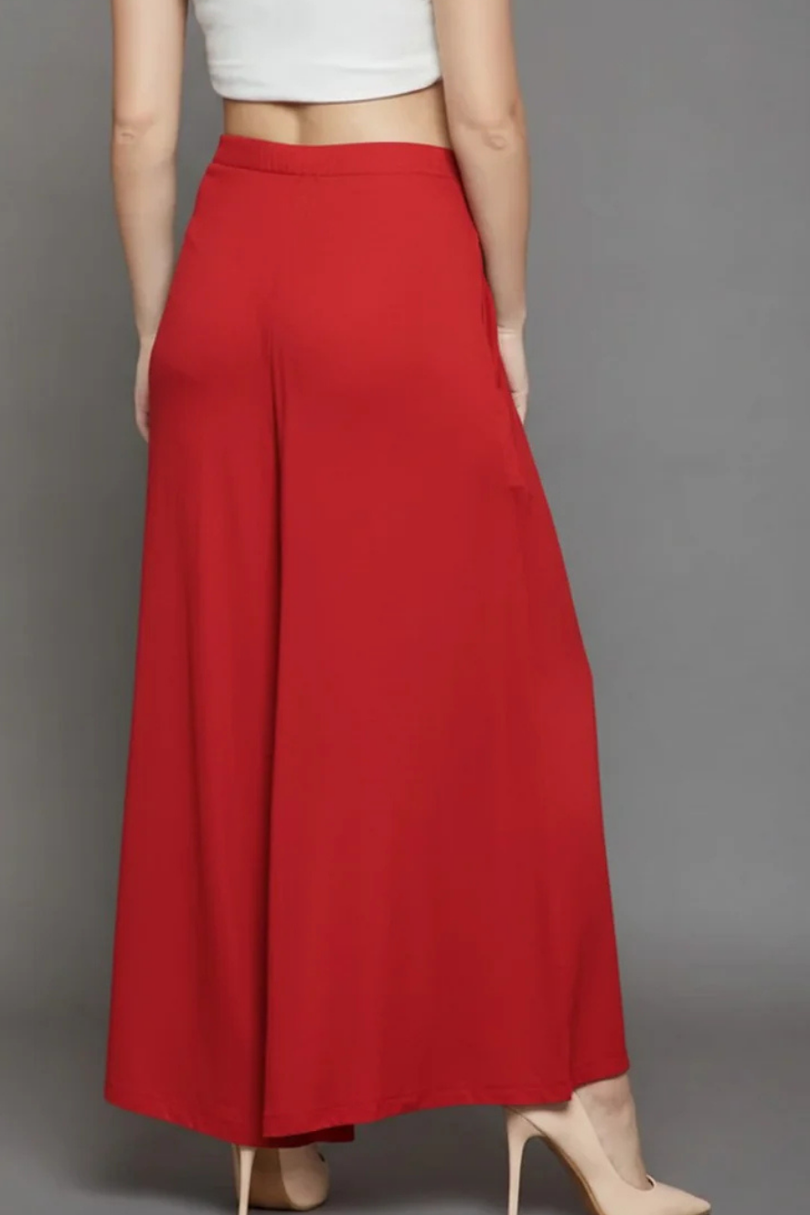 Red Plain Viscose Palazzo