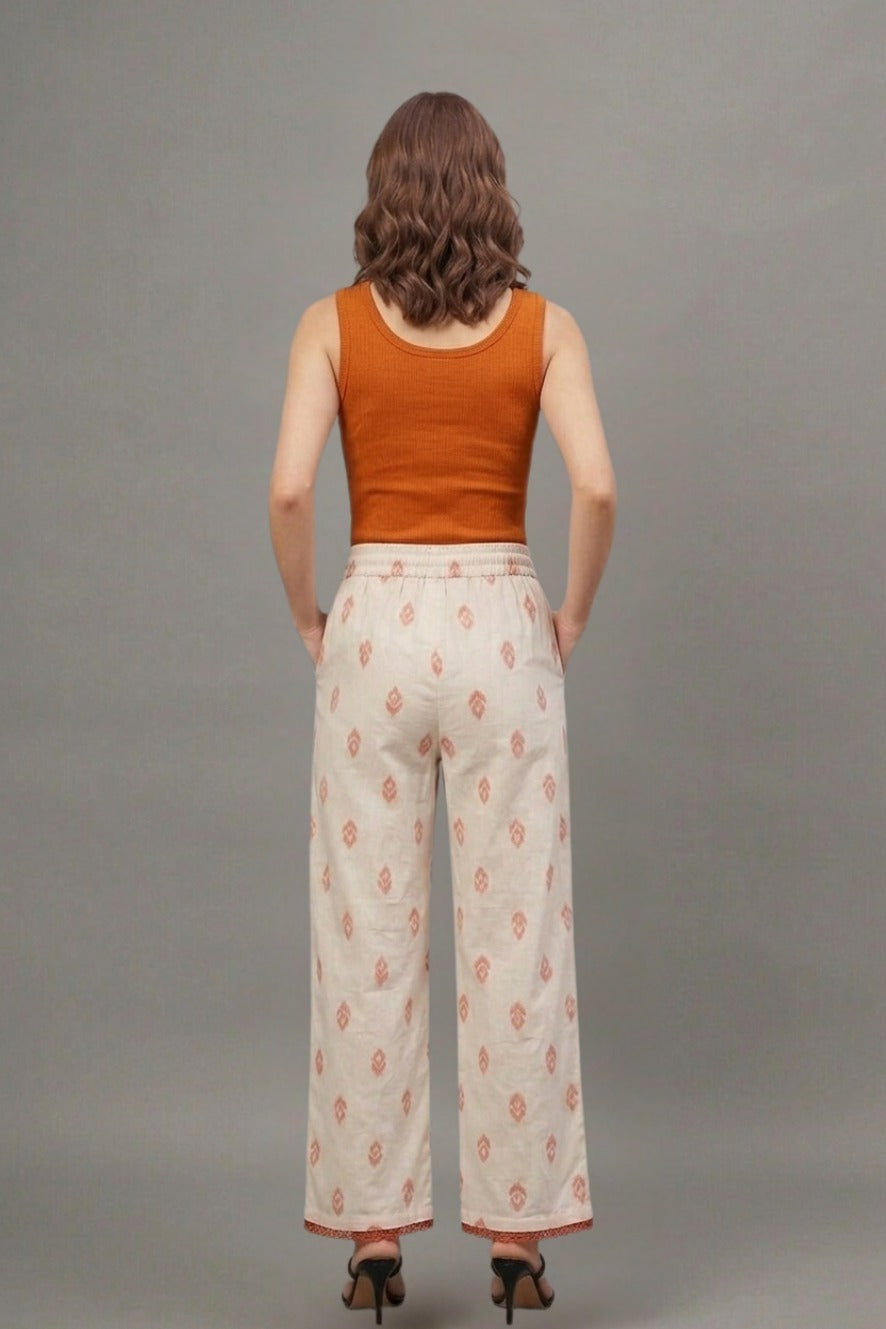 Ivory Rust Buti Print Cotton Palazzo