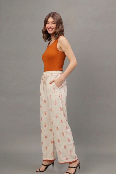 Ivory Rust Buti Print Cotton Palazzo