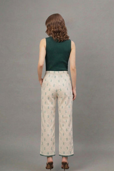 Ivory Sage Green Buti Cotton Lace Palazzo