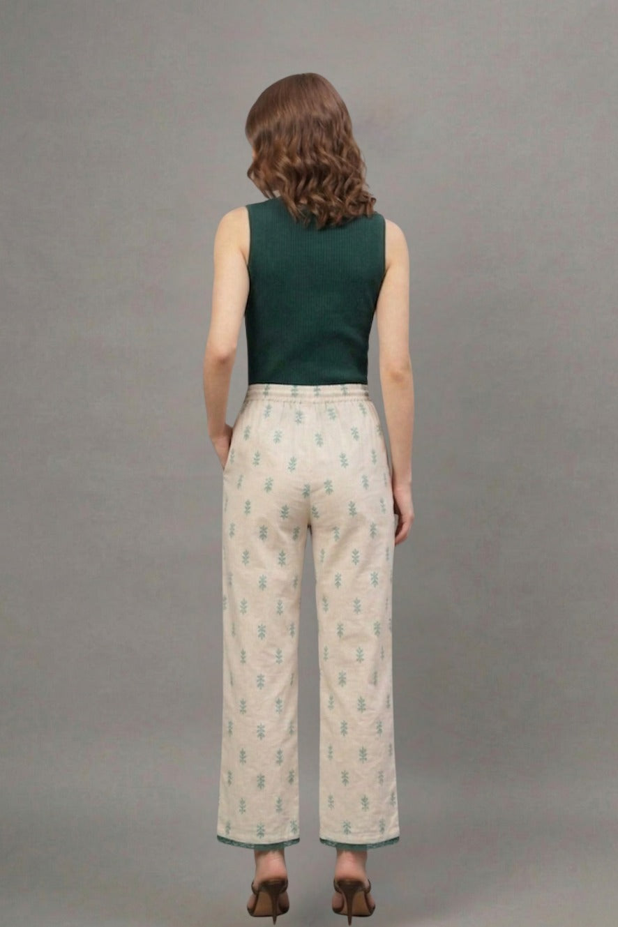 Ivory Sage Green Buti Cotton Lace Palazzo