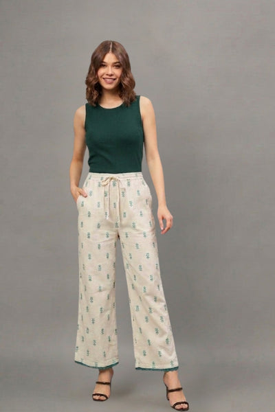 Ivory Sage Green Buti Cotton Lace Palazzo