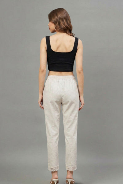 Ivory  Scallop Cotton Flex Lace Pants
