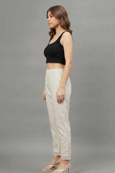 Ivory  Scallop Cotton Flex Lace Pants