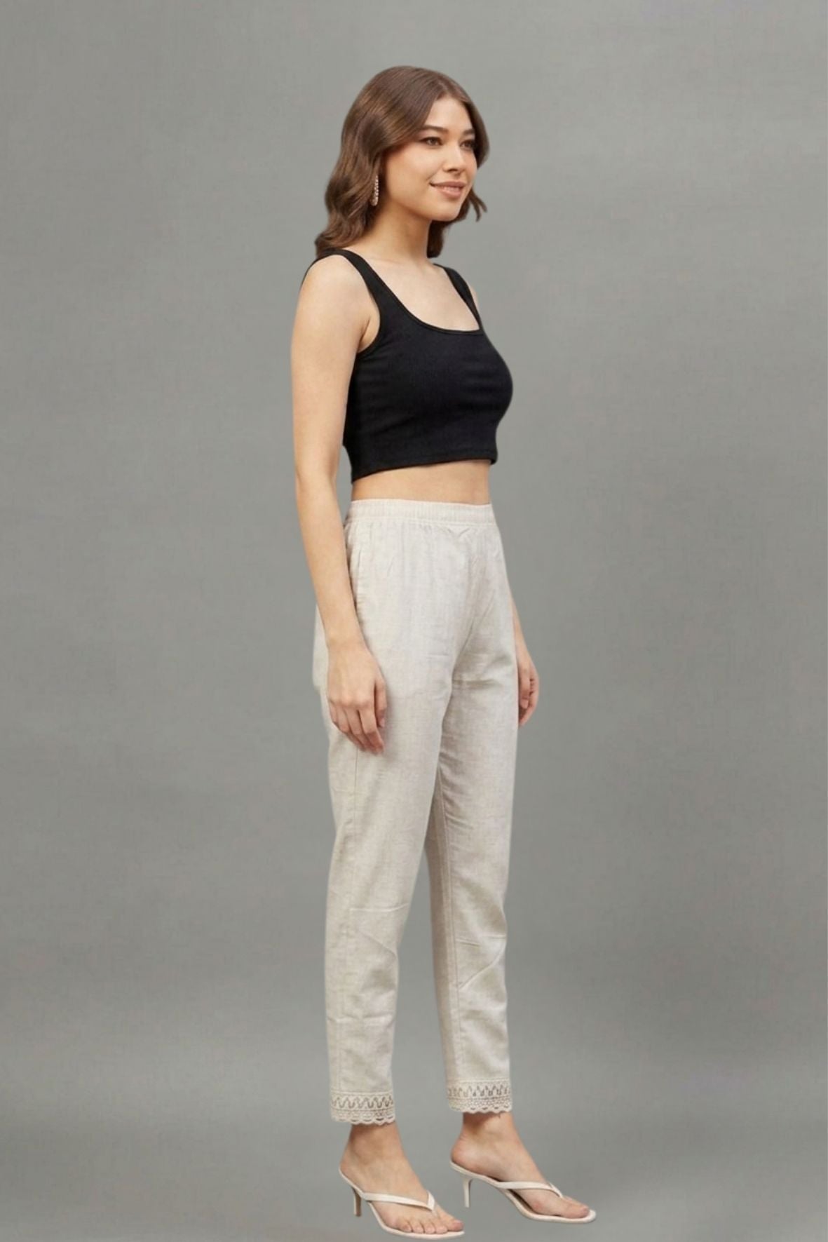 Ivory  Scallop Cotton Flex Lace Pants