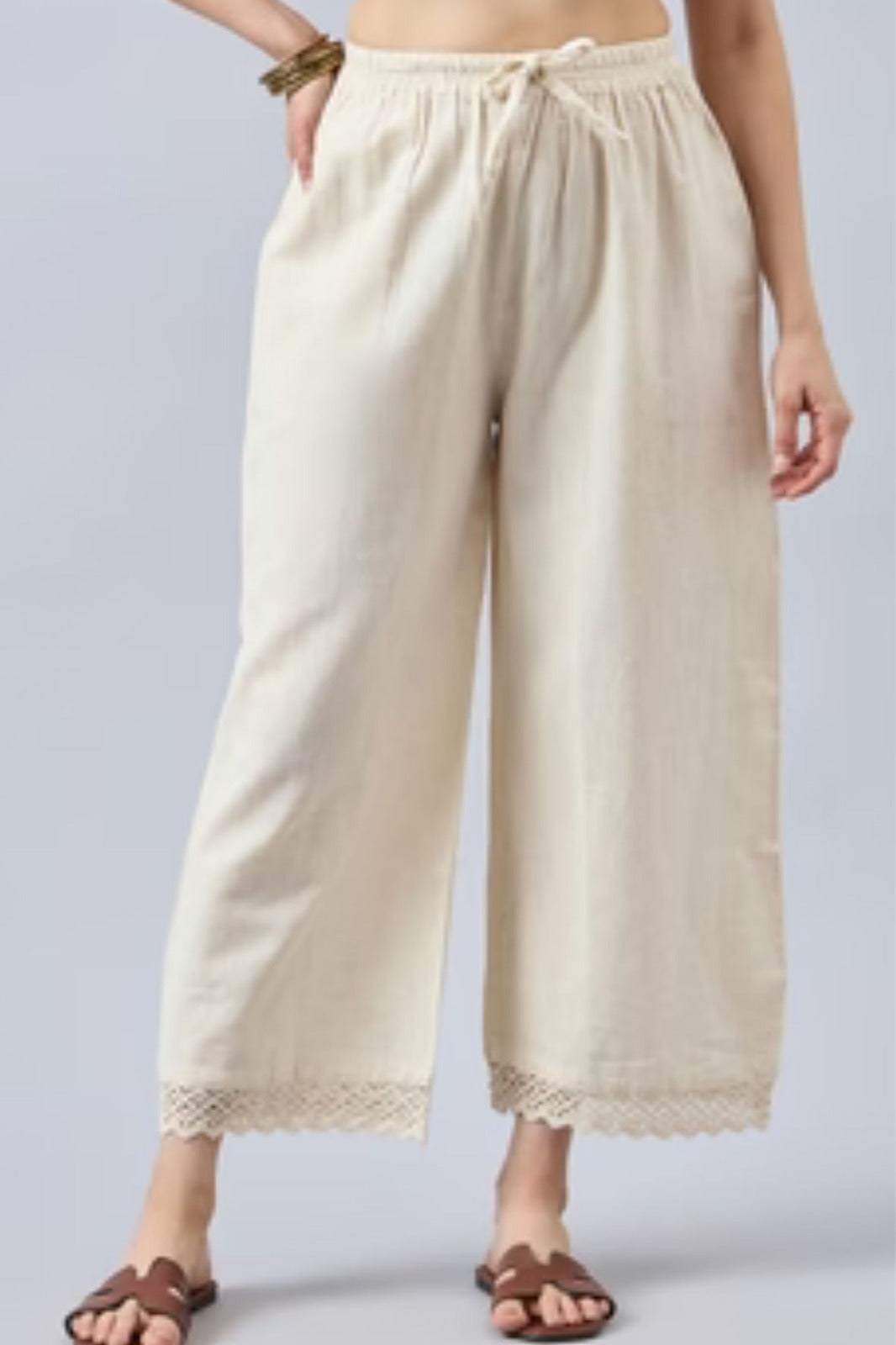 Cotton Palazzo With Black Lace Detailing