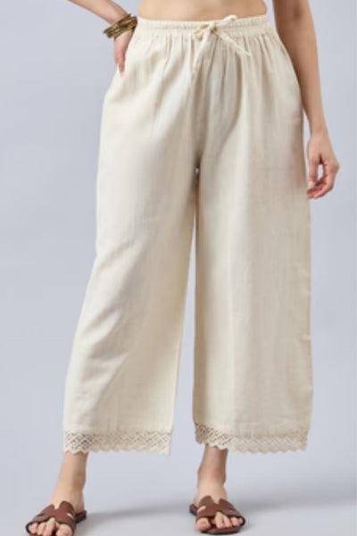 Cotton Palazzo With Dark Green Lace Detailing