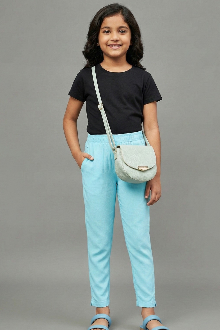 Girls Skyblue Colour Straight Pant